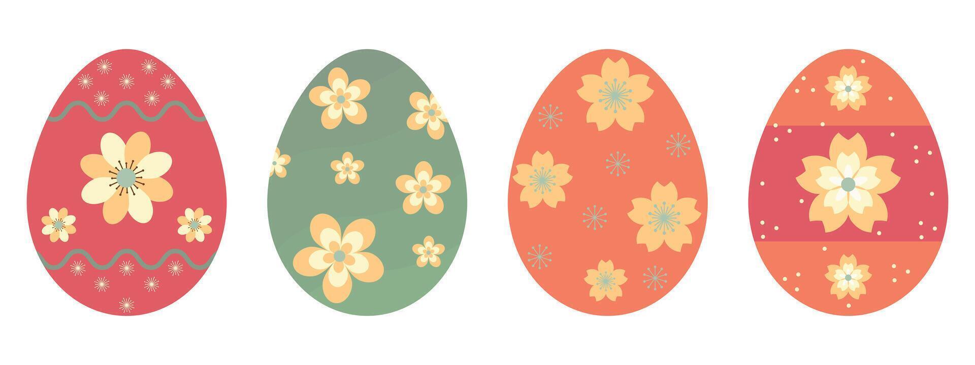 Yellow Orange And Green Easter Eggs With Floral Pattern vector