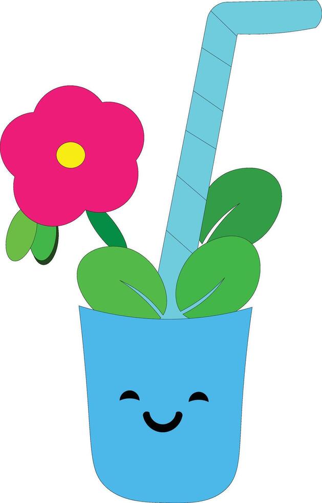 Juice glass with decorative flower with leaves clipart art illustration vector