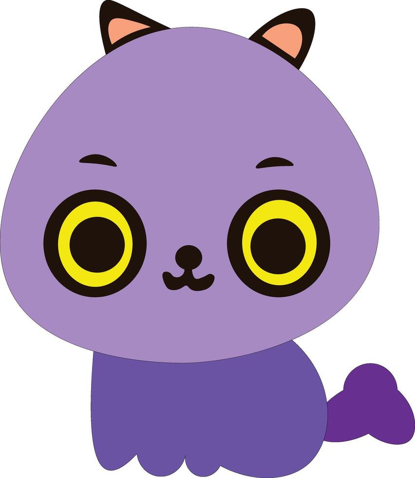 Cute cartoon cat character purple colour cat clipart stylish sticker illustration minimal style vector