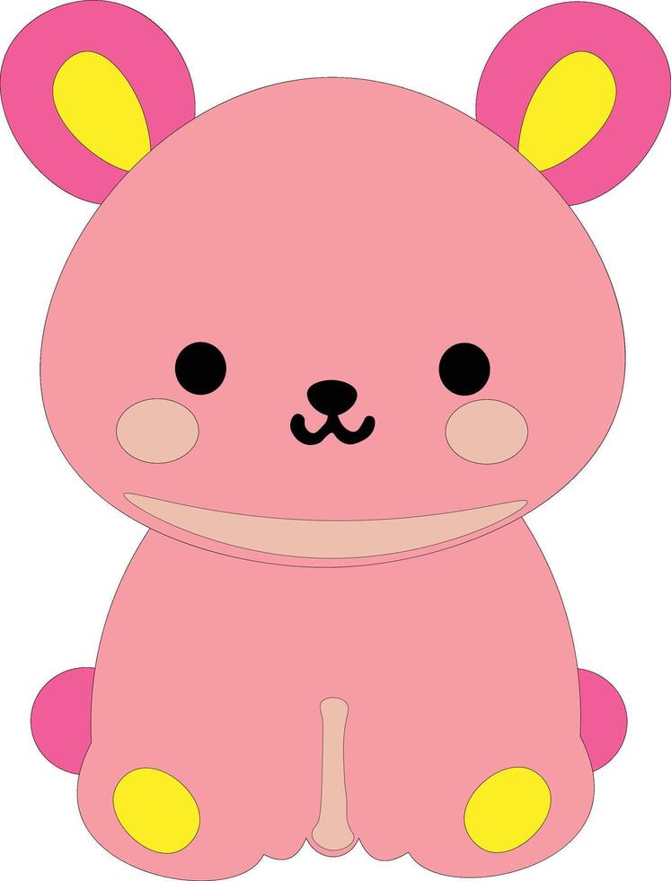 Pink colour rabbit cartoon character teddy bear bhalu gouda art drawing illustration sticker vector