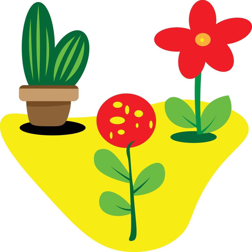 Cactus flower minimal style flower red colour in flower pot clipart illustration vector