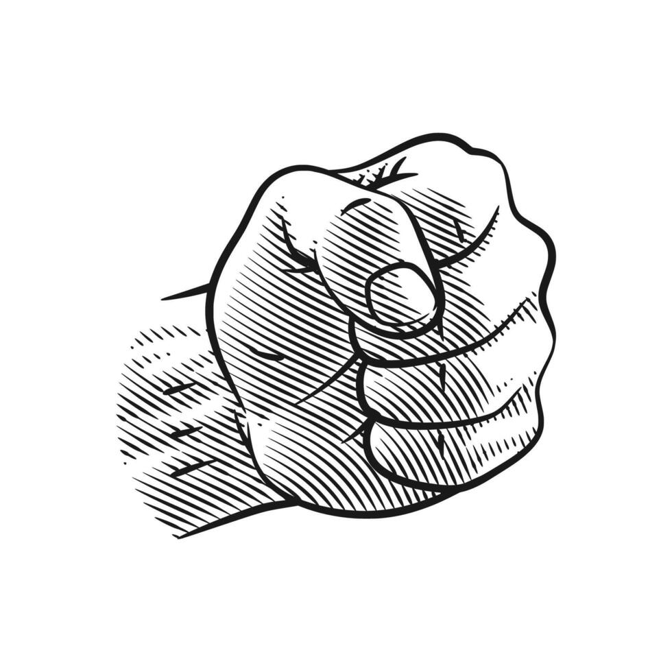 Vintage Style Clenched Fist Line Art vector