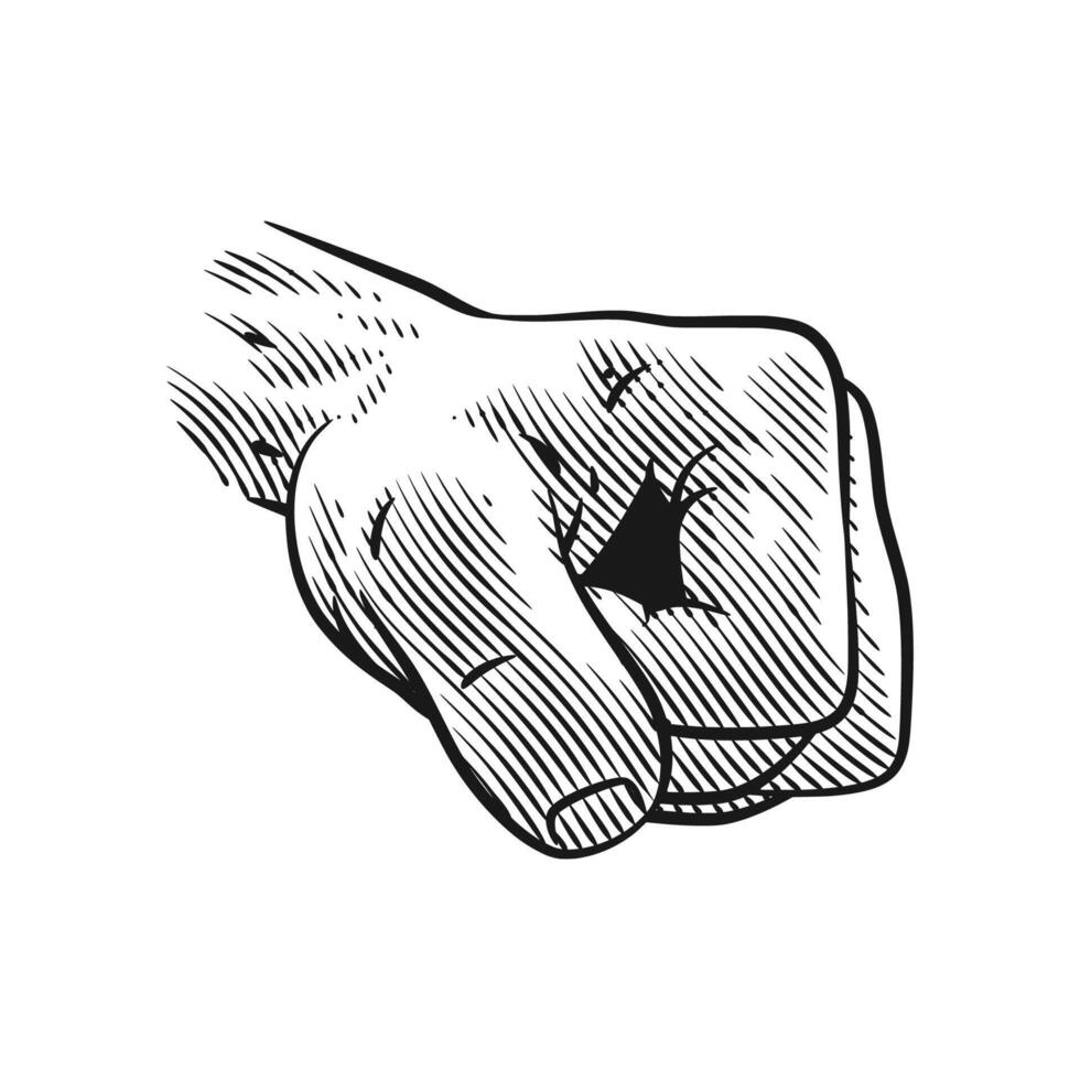 Engraving Style Clenched Fist Punch Line Art vector