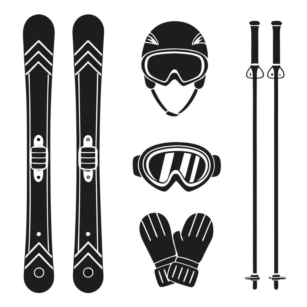 Snowboard, Helmet and Goggles Silhouette Collection vector