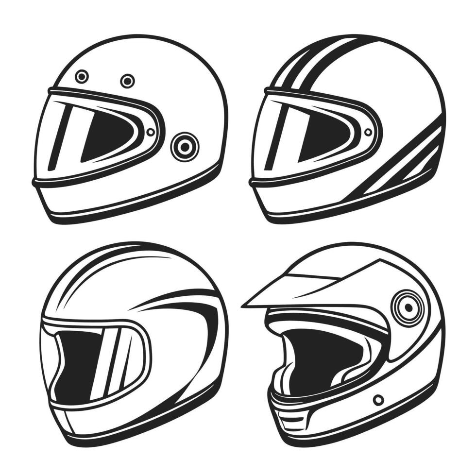 Biker Helmet Illustrations Icon Set vector