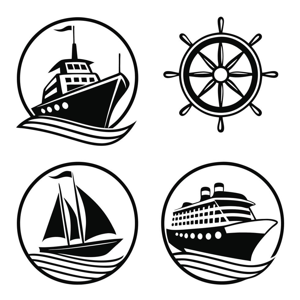 Sailing and Cargo Ship Icons Watercraft Set vector