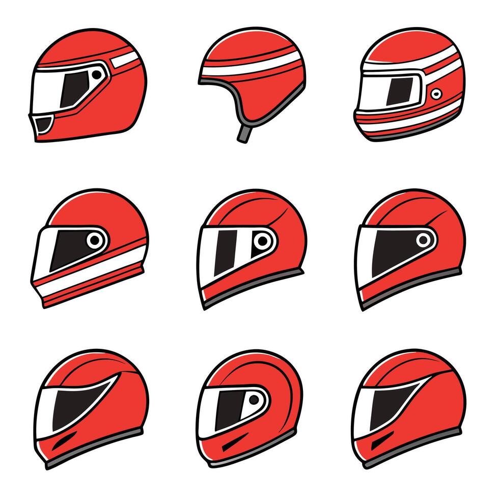Motorcycle Helmet Outline and Solid Icons vector