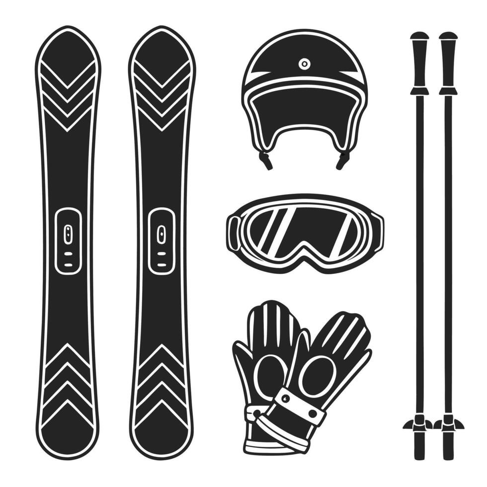 Snowboard and Ski Accessories Silhouette Set vector