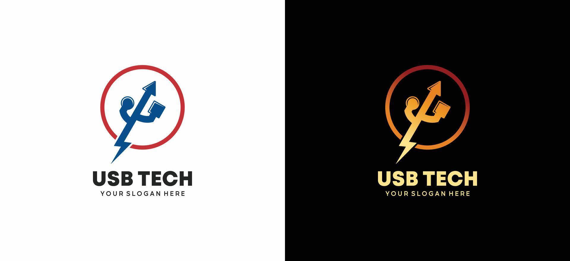 USB logo design with electric power icon symbol vector