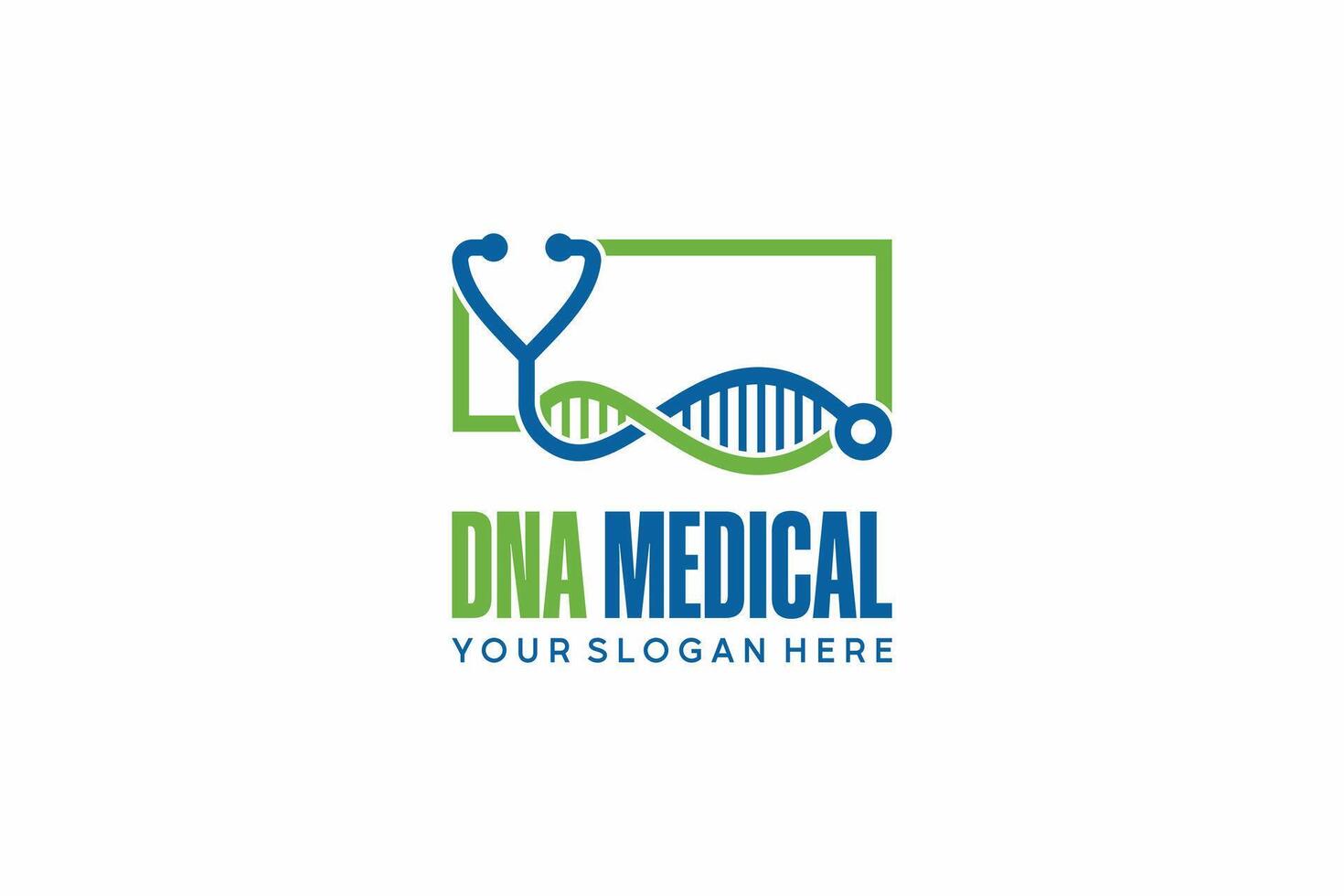 DNA logo design illustration with a combination of stethoscope icons in line symbols vector