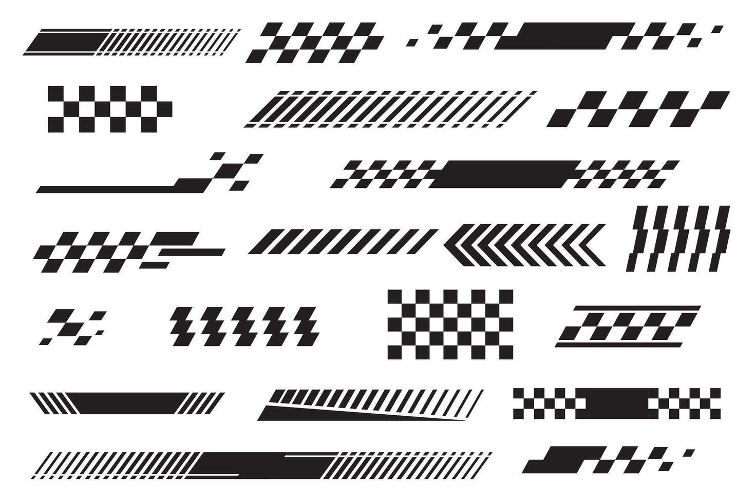 set checkered flag designs, racing stripe speed, finish line motorsport vector