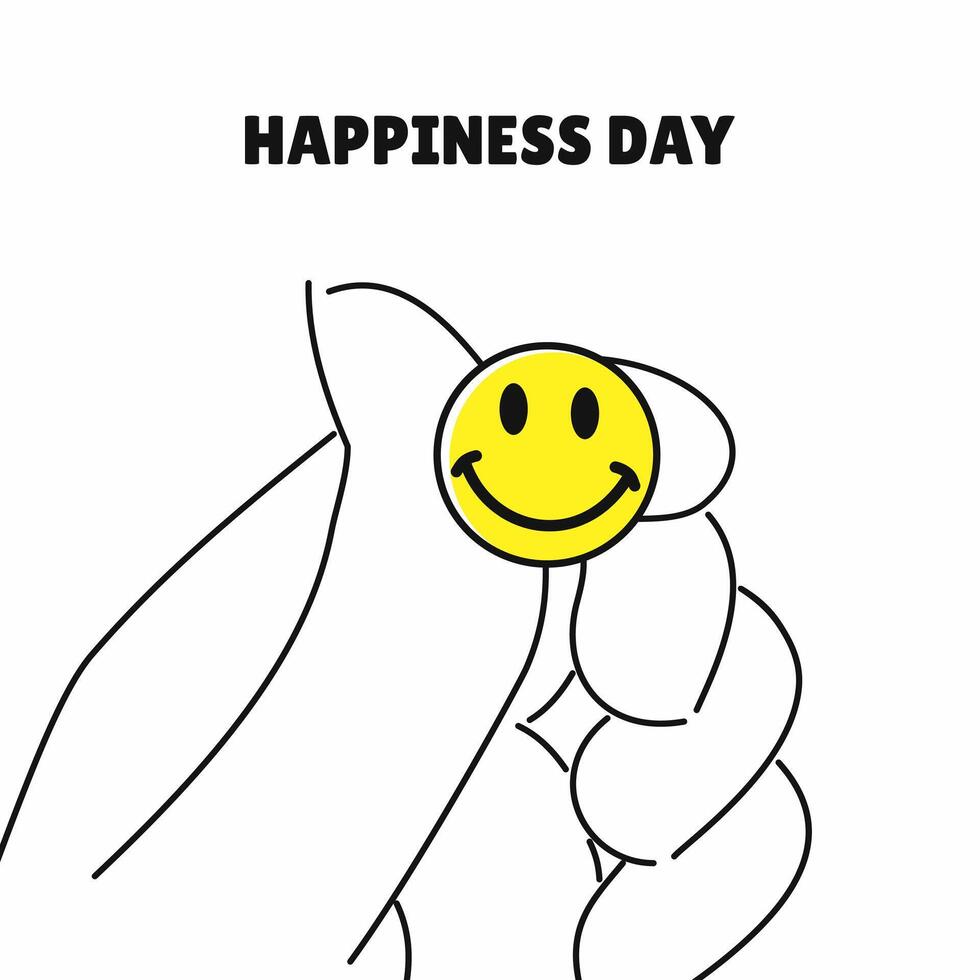 Happiness day illustration, a smile symbol with hand line art illustration vector