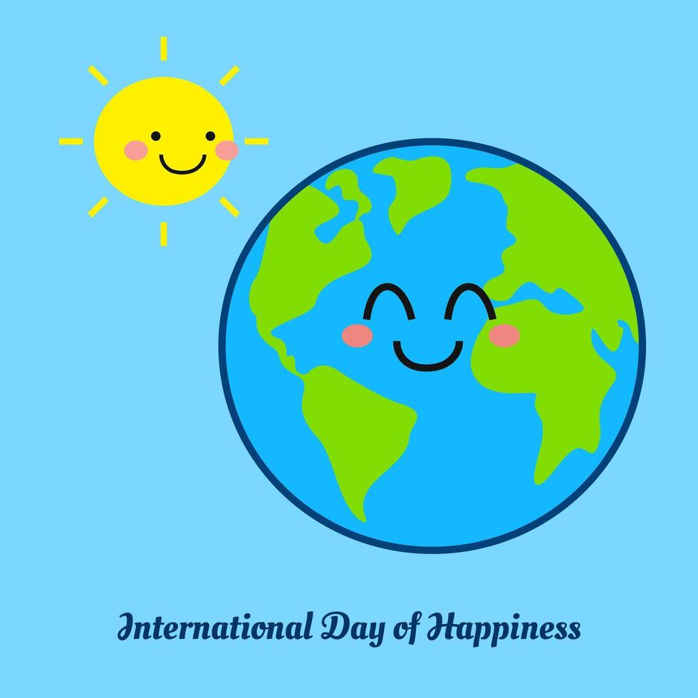 International day of happiness template with happy earth and sun illustration vector