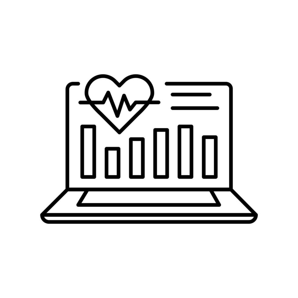 Data analytics in medicine and healthcare black line icon. vector