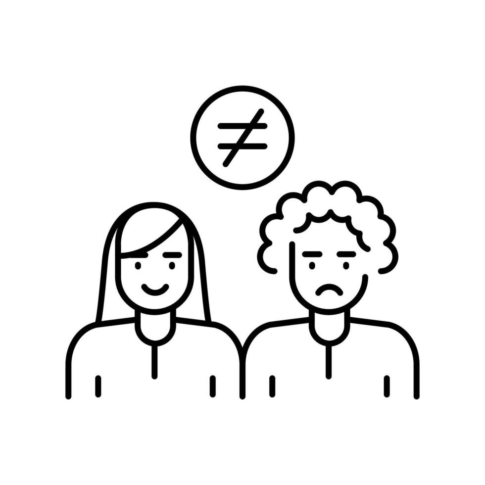 Ethnic inequality black line icon. isolated element vector