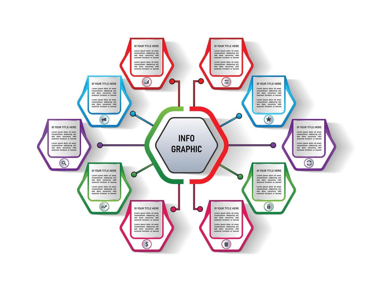 Modern 10 steps info graphic template design. Can be used for workflow layout, diagram, banner, webdesign vector