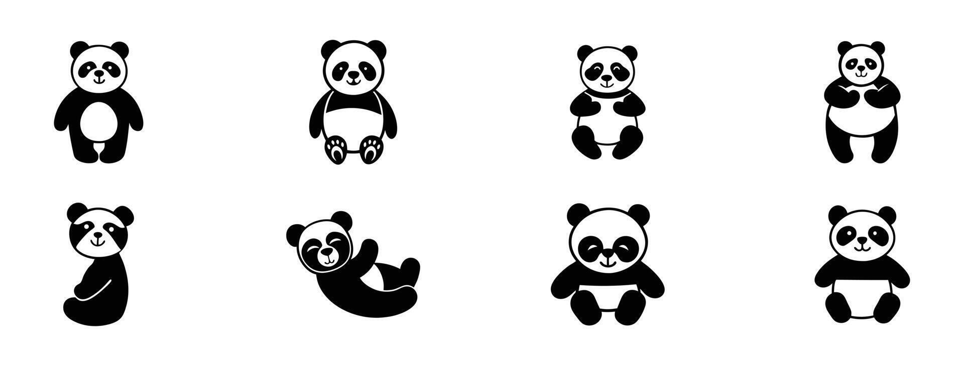 Panda Icon Set, Various Poses, Cute and Funny Panda Illustrations. Cute Panda Icons, Fun Panda Poses, Adorable Animal Graphics vector