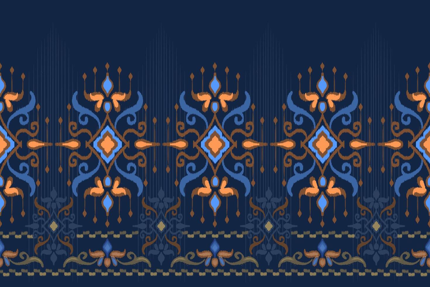 Ikat damask paisley embroidery on blue color background seamless pattern. vector