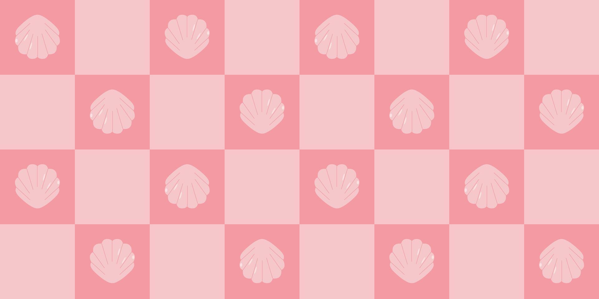 Retro checkered seamless pattern with seashells. Flat summer design illustration for textile, wrapping paper, background, fabric, wallpaper, cover vector