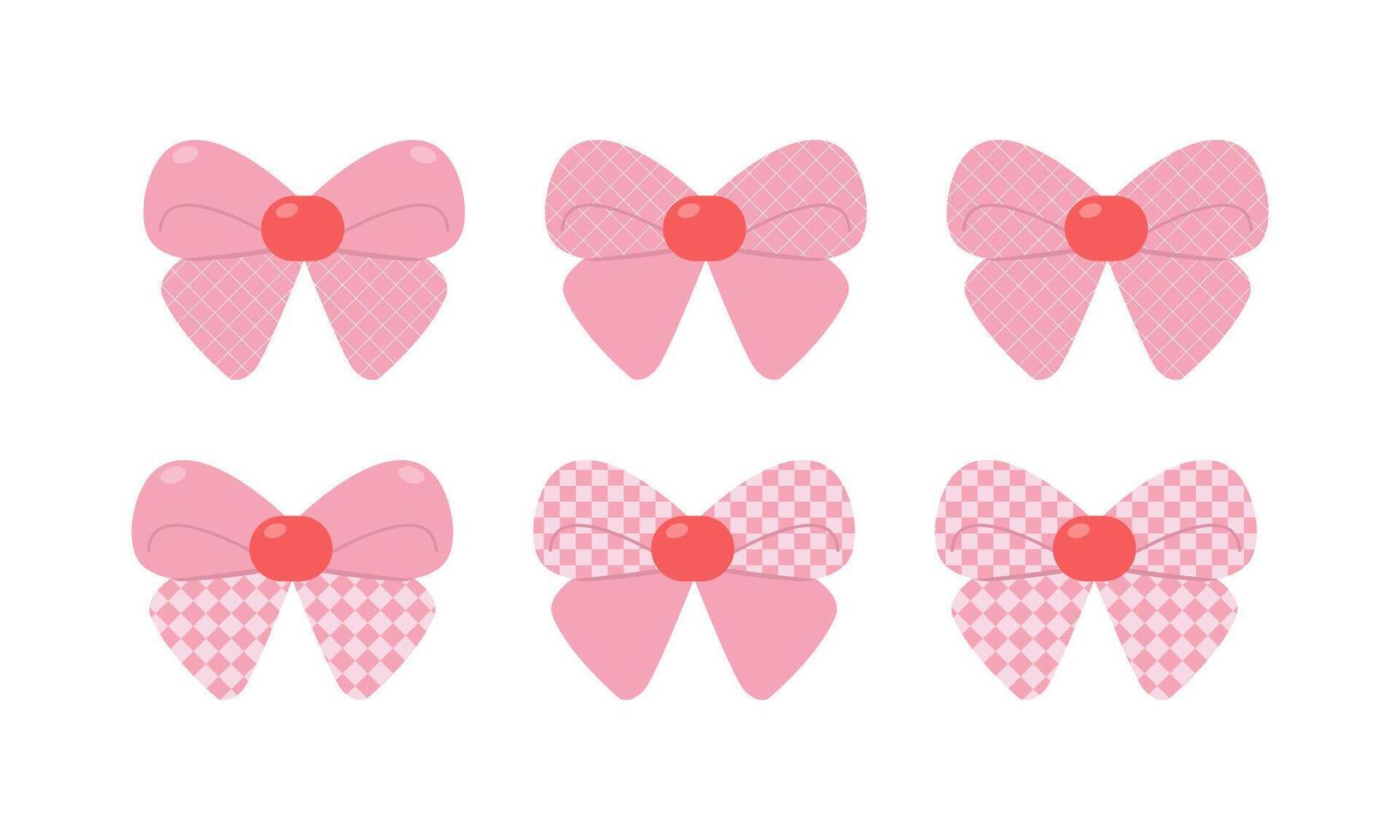 Collection of checkered bows in pink colors. 2000s glamour icon, vintage ribbon symbol, y2k design sticker illustration. vector