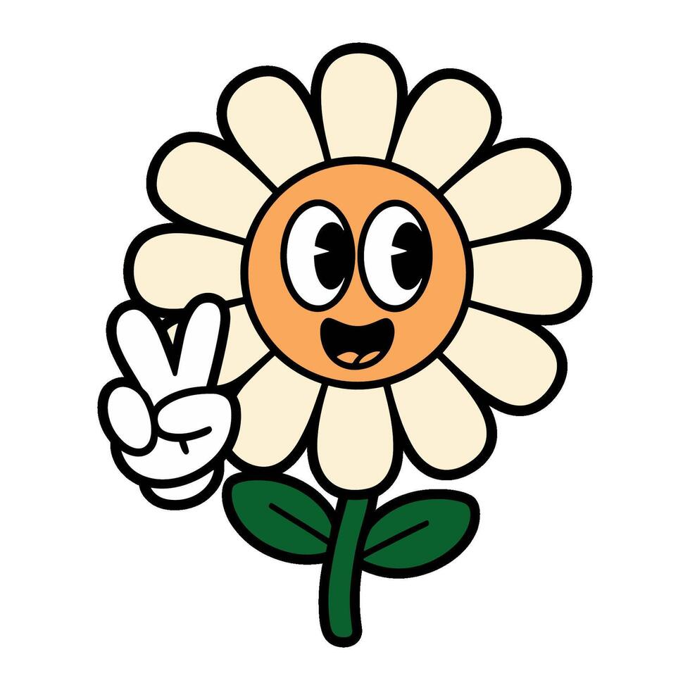 retro cartoon flower with a peace sign on its head vector