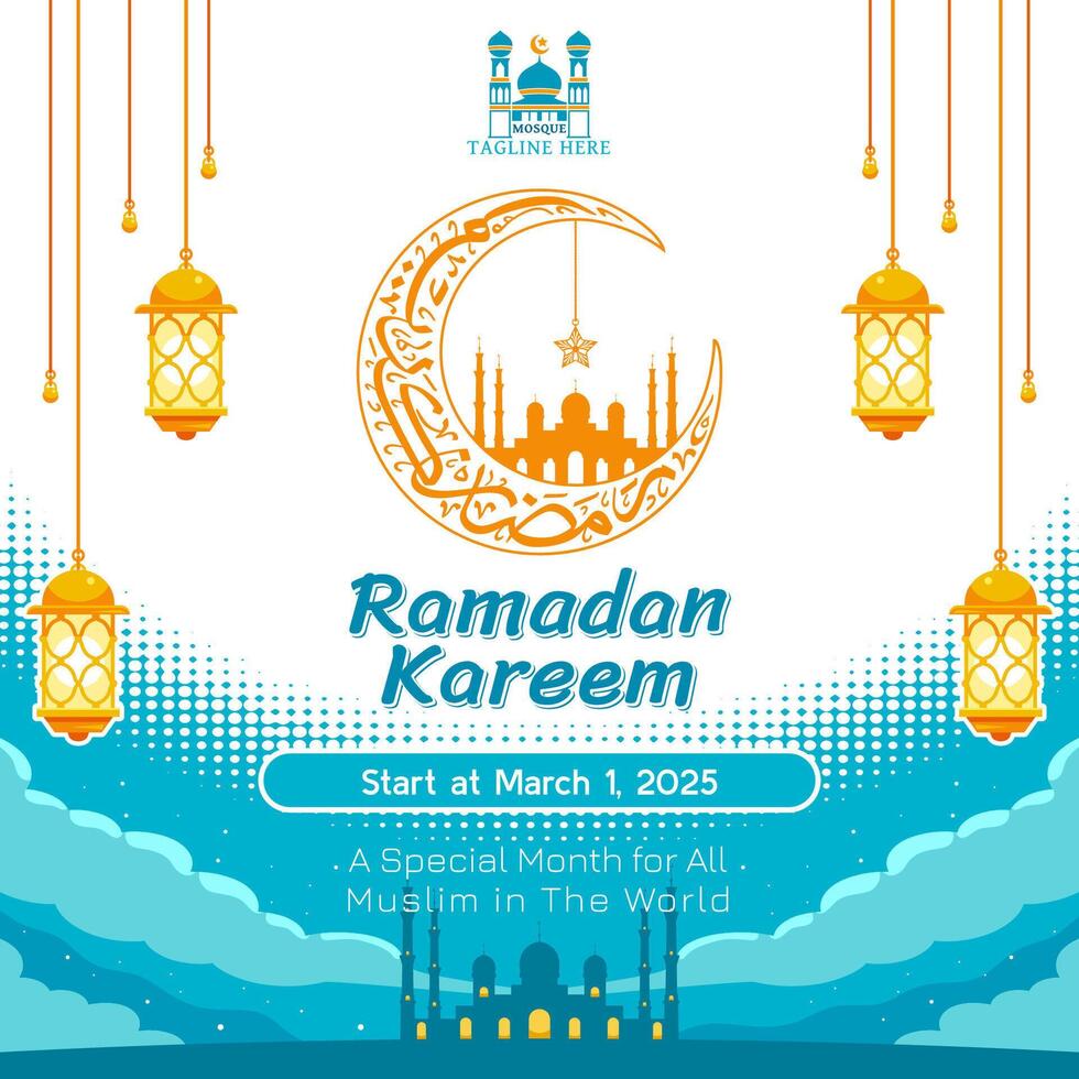 Ramadan kareem post design with calligraphy vector