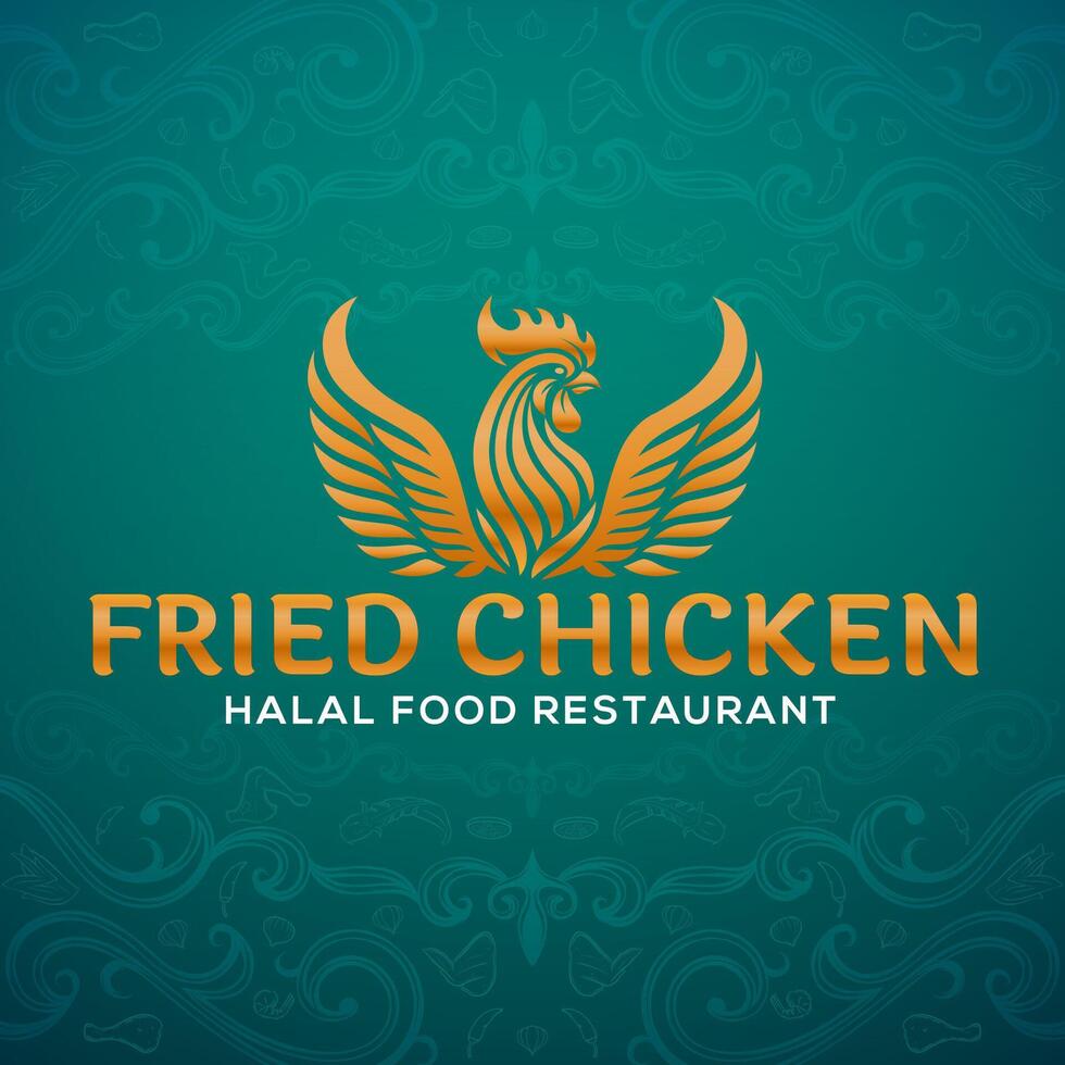 Rooster logo for a fried chicken restaurant with additional background vector