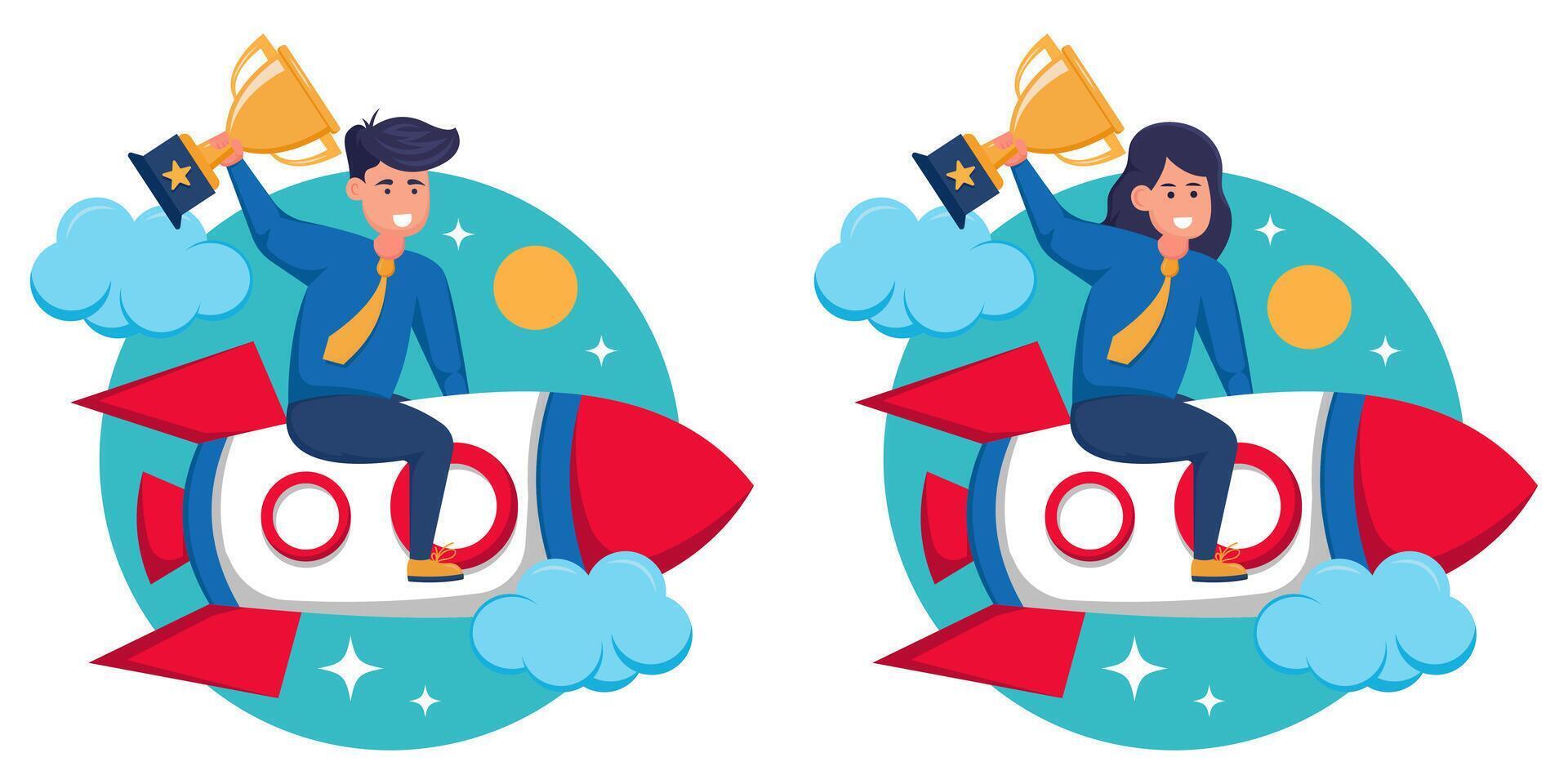 Illustration of Successful Businessman and Woman with Smart Idea vector