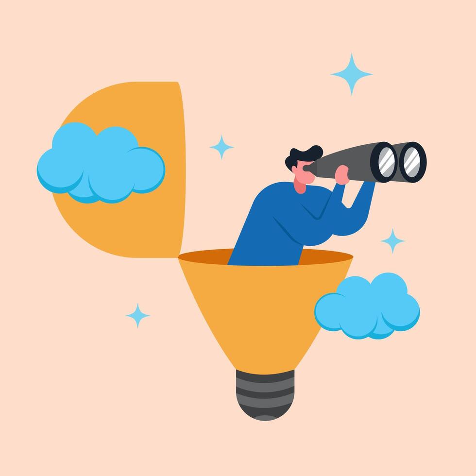 Illustration of a Young Starting a Career Process. Concept of Character Flying Above the Clouds vector
