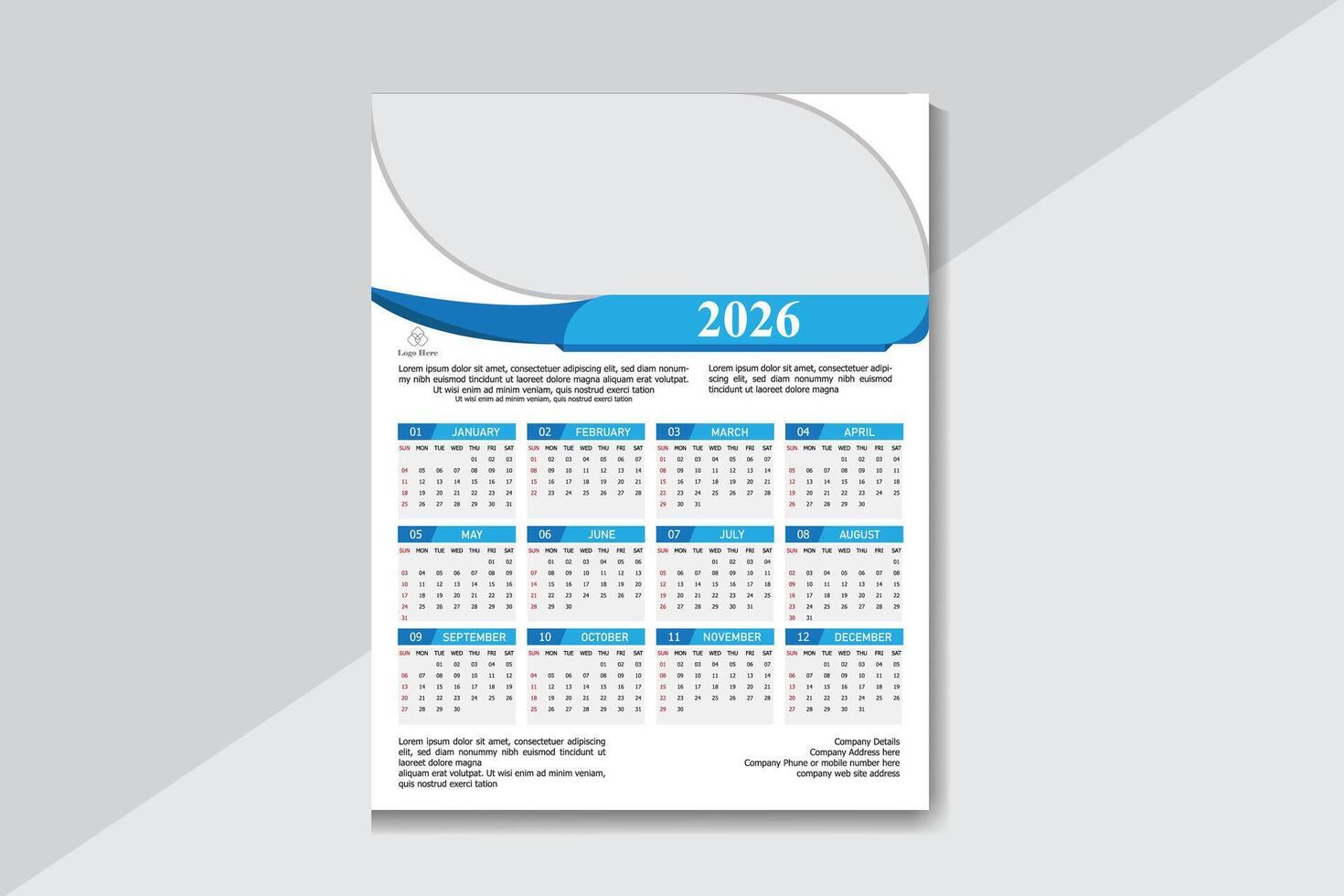 a calendar with blue and white design vector