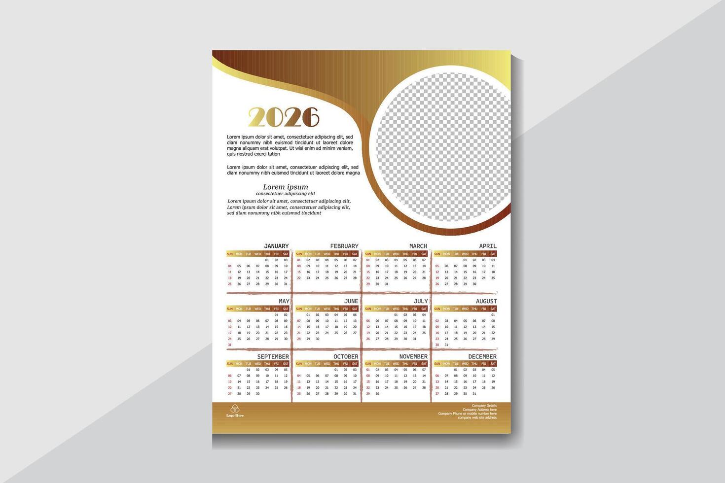 Wall 2026 Calendar Template Design vector