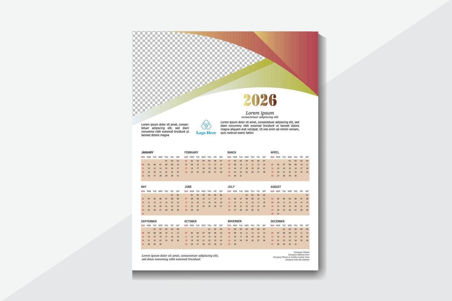 2026 Wall Calendar Template Design 57039824 Vector Art at Vecteezy