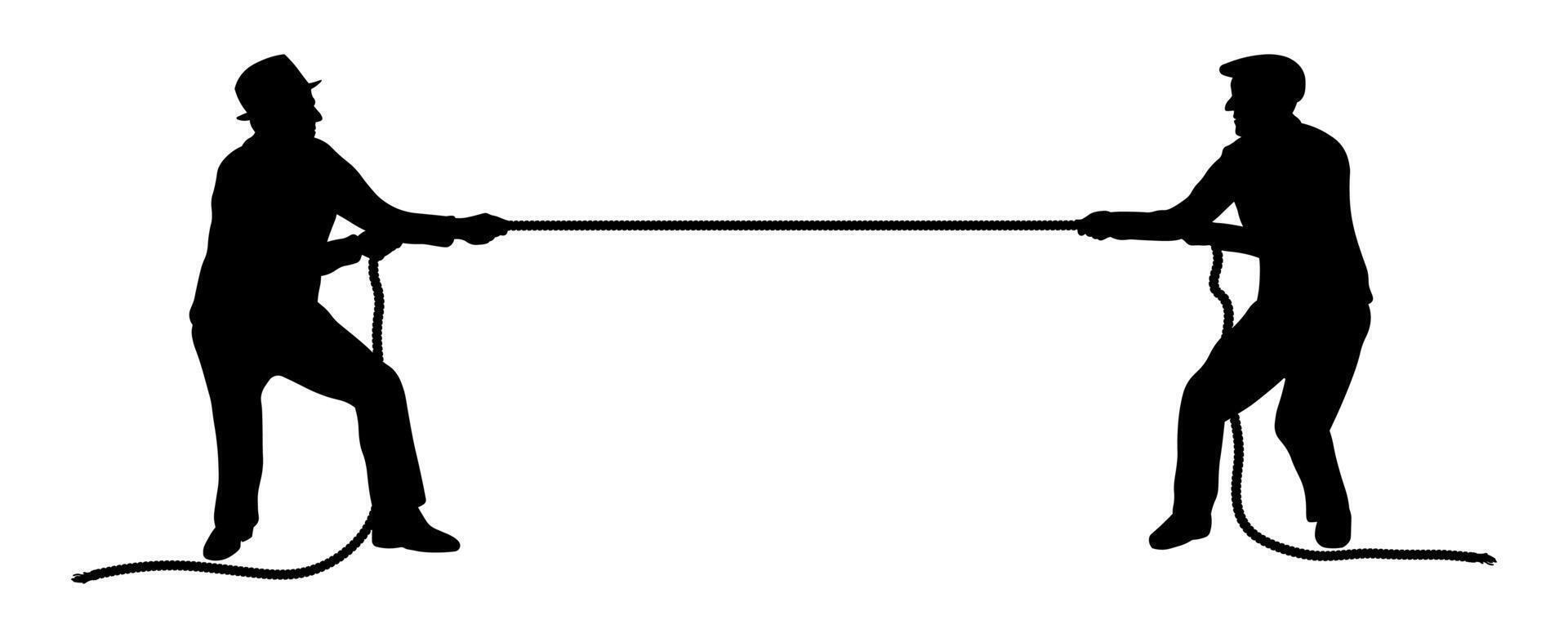 Silhouette of two old men pulling a tug of war rope vector