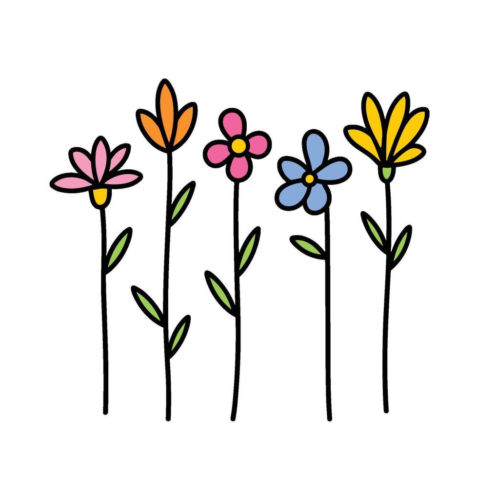A group of flowers are drawn in a line vector