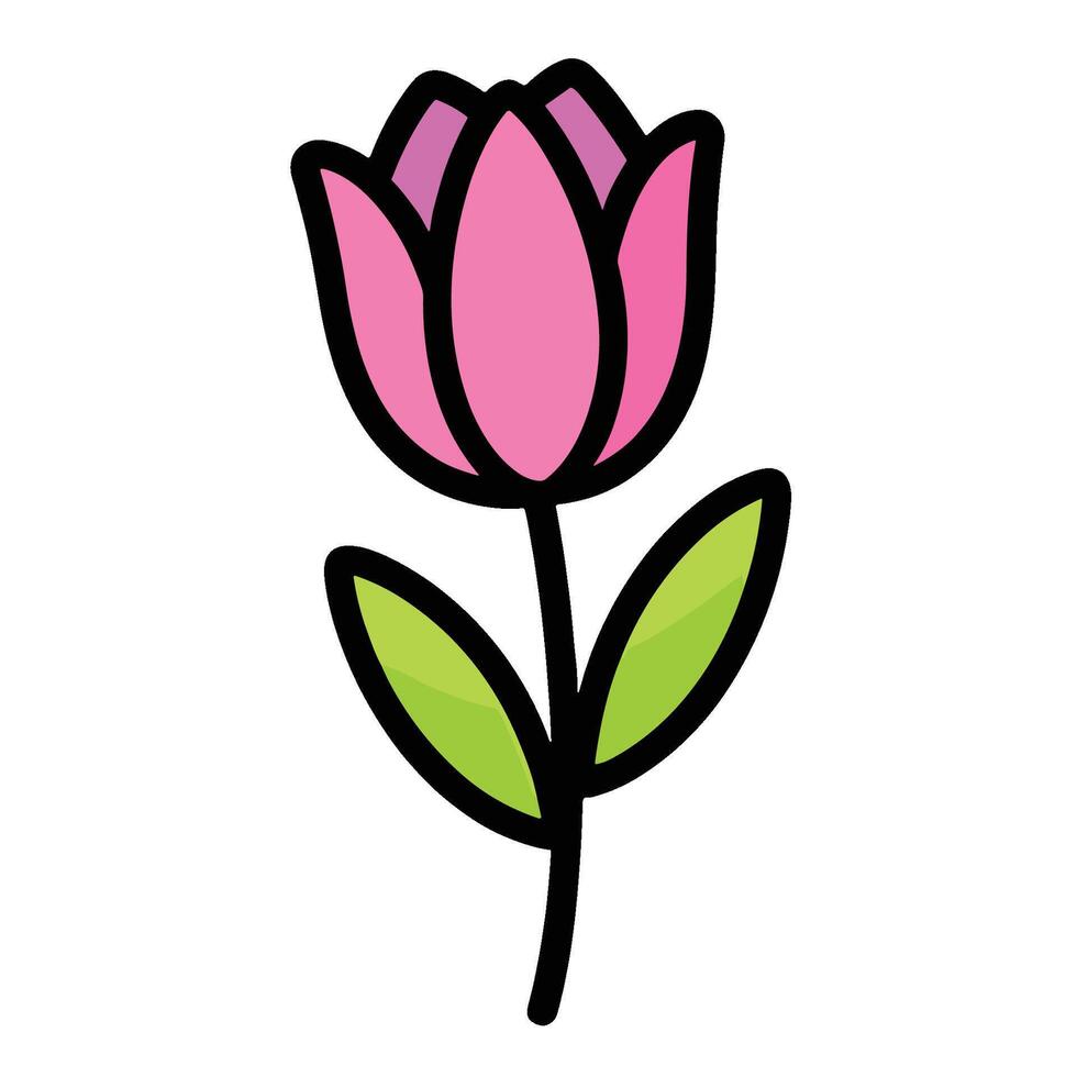A pink flower with green leaves on a white background vector