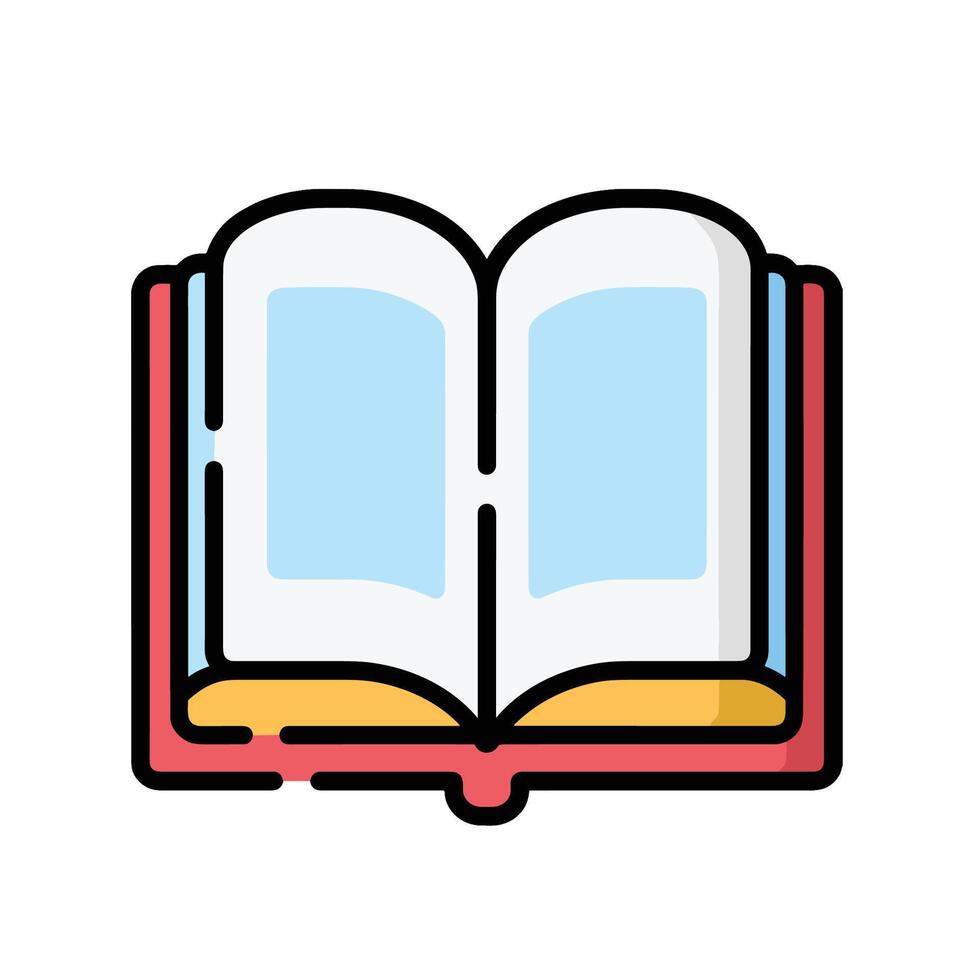 Open book icon with red cover and white and yellow book contents vector