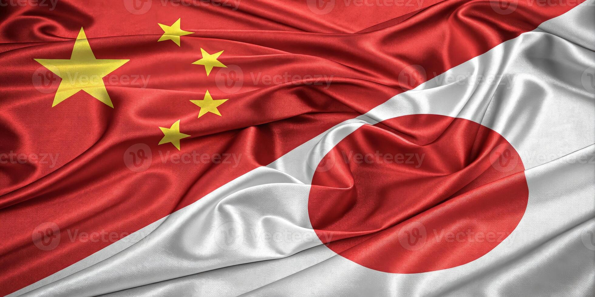 Flags of China and Japan Woven Together Representing Unity and Cultural Exchange photo