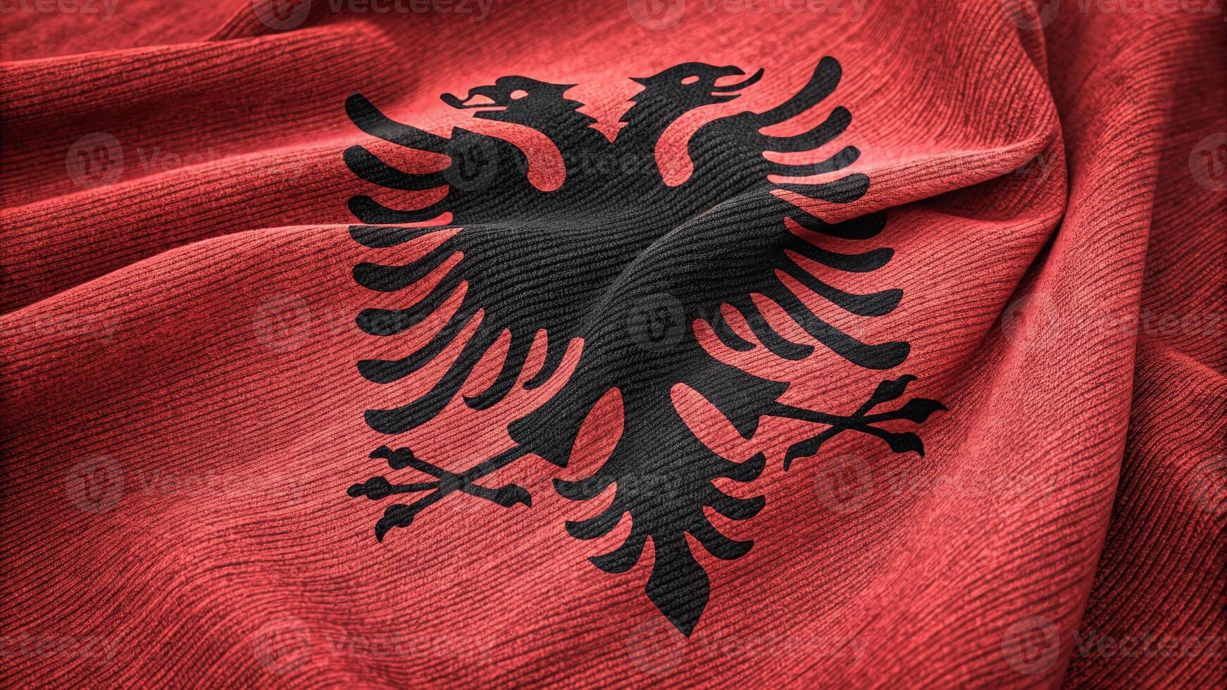 Close-Up of the Albanian Flag Waving in the Wind photo