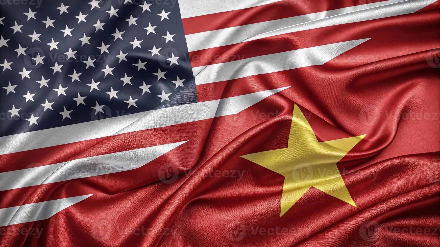 Flags of the United States and Vietnam Overlapping in Unity and Collaboration photo