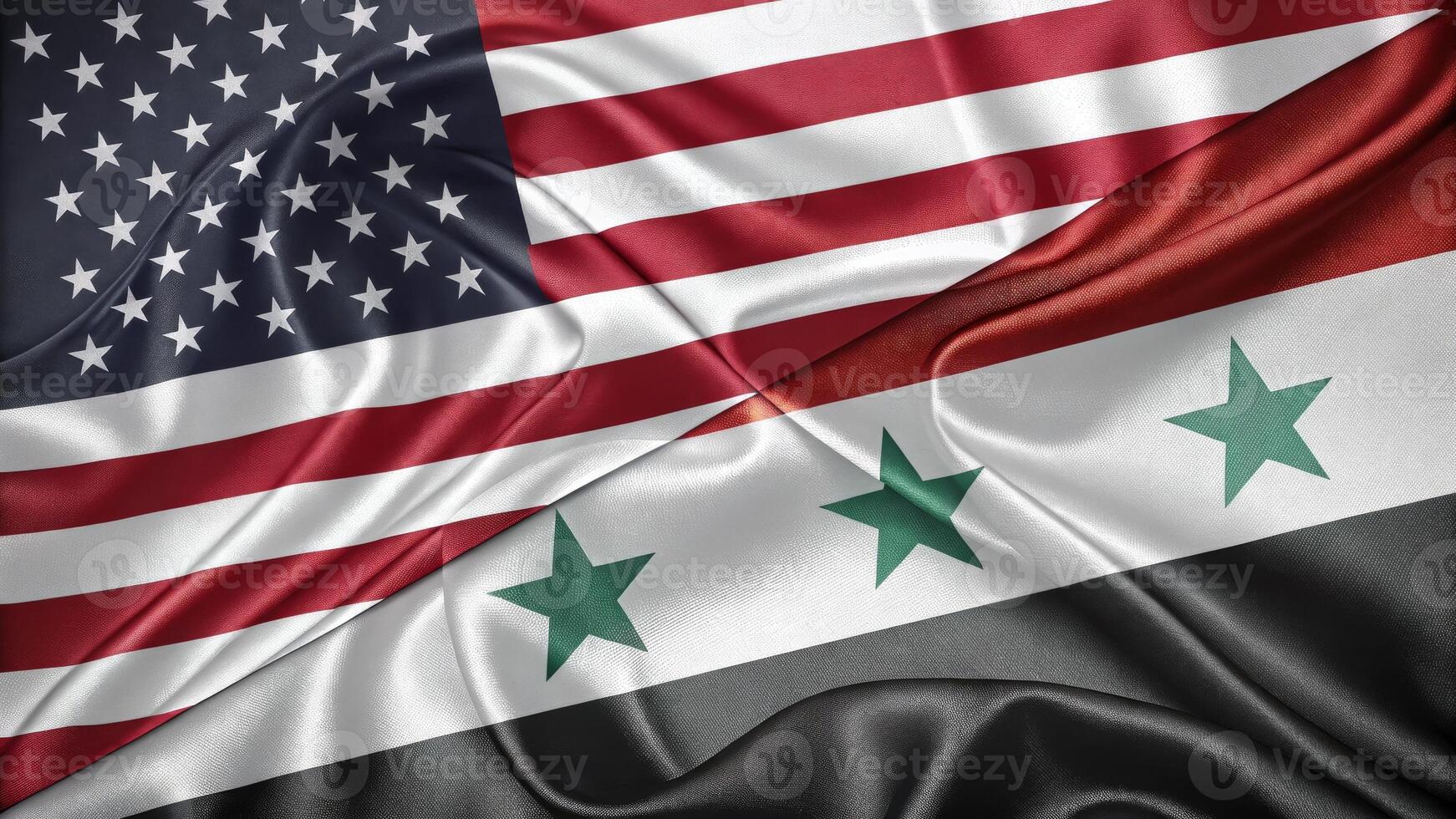 American and Syrian Flags Symbolizing Diplomatic Relationship or International Unity photo