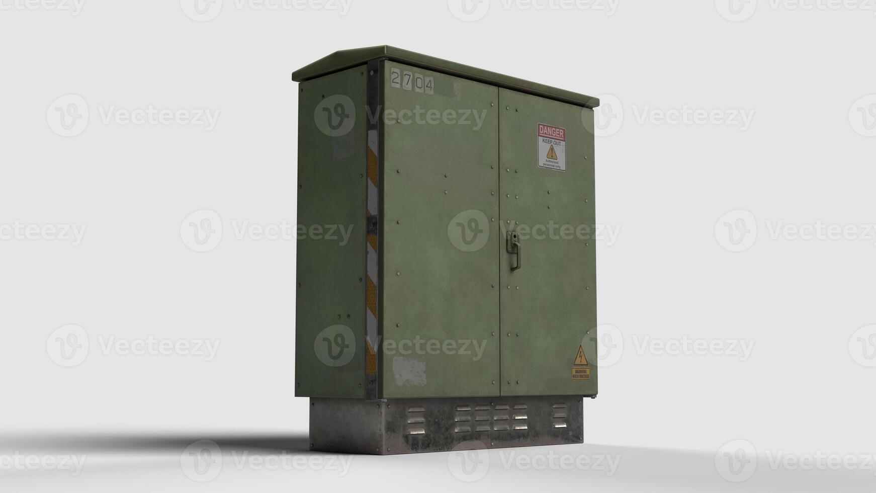 green high voltage power box with warning, left view photo