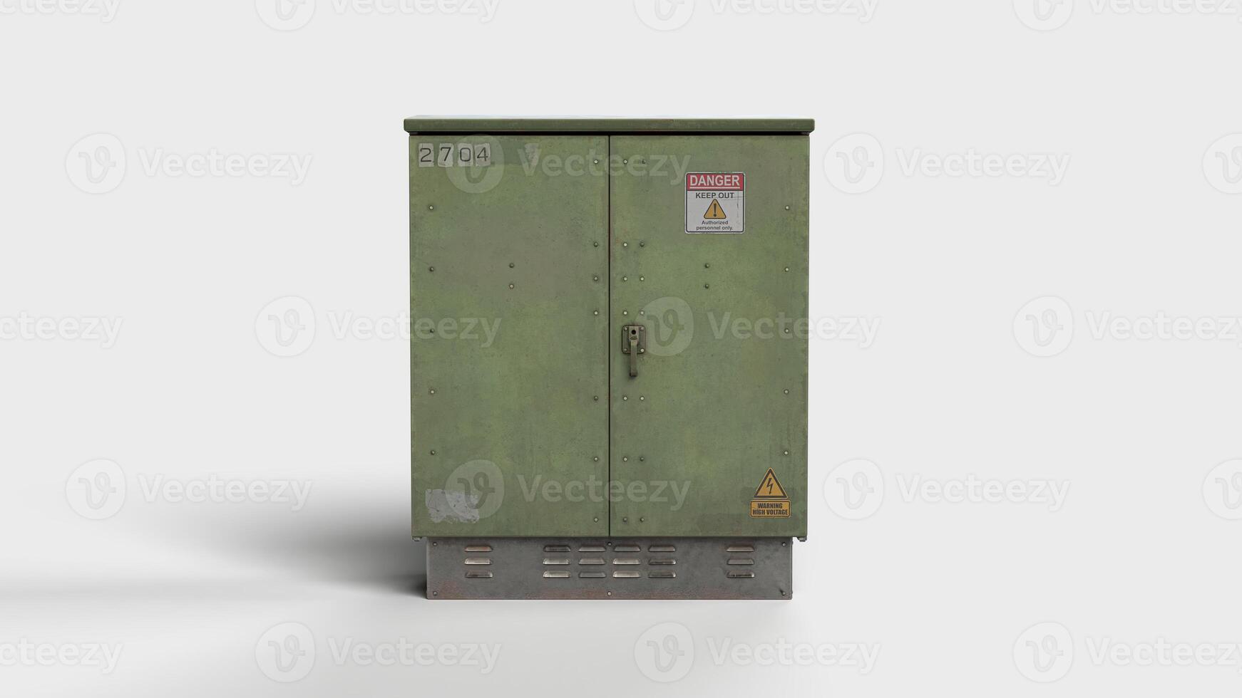 green high voltage power box with warning, front view photo