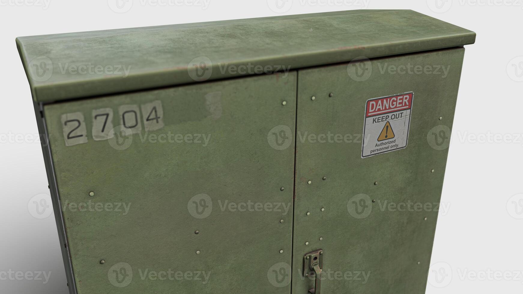 green high voltage power box with warning, near view photo