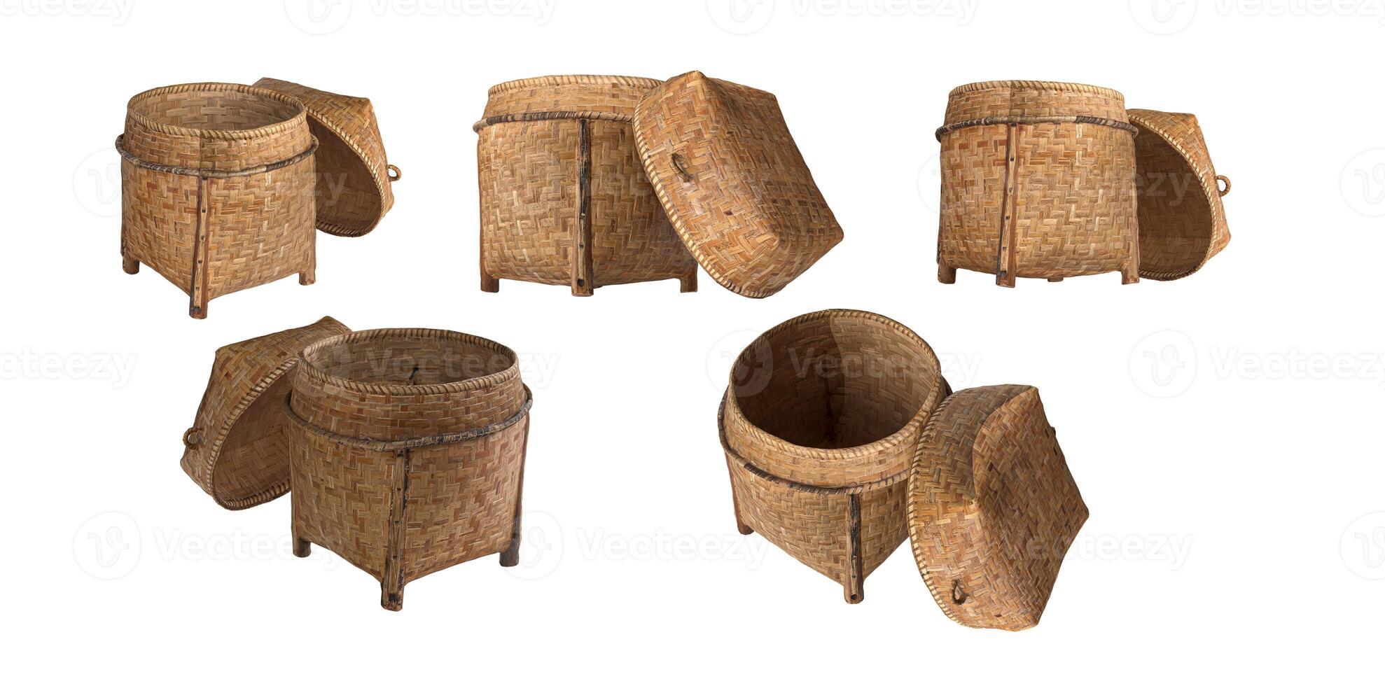 5 handmade rustic woven bamboo baskets photo
