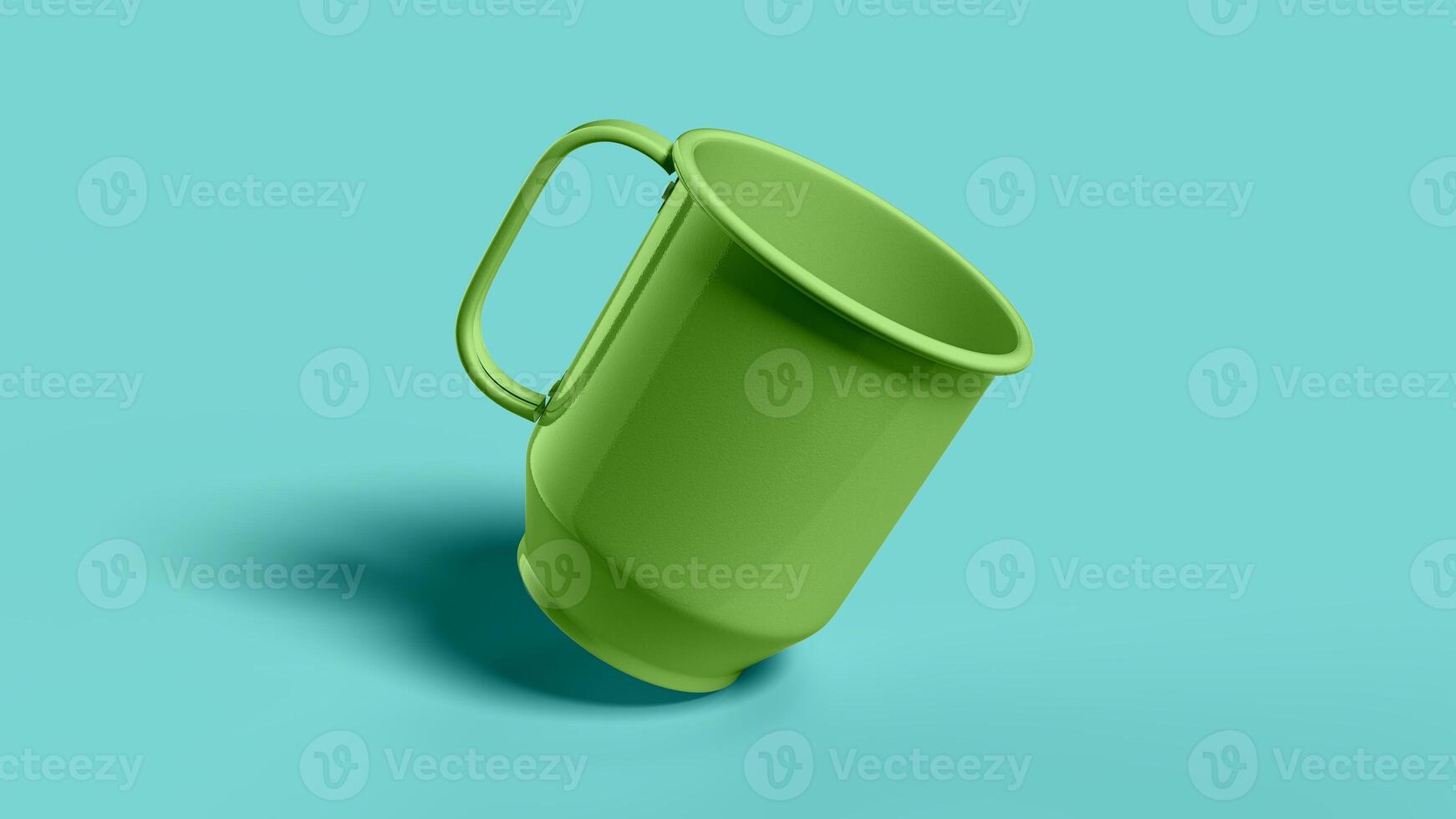green tilted mug in blue scene photo