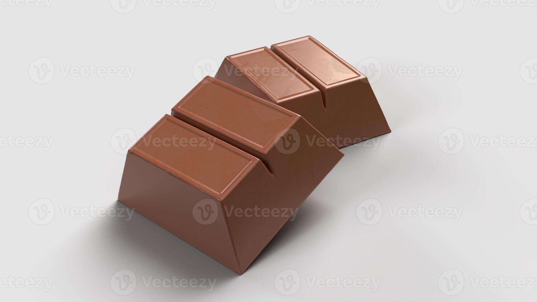 pieces of chocolate bar in white background, right side view photo