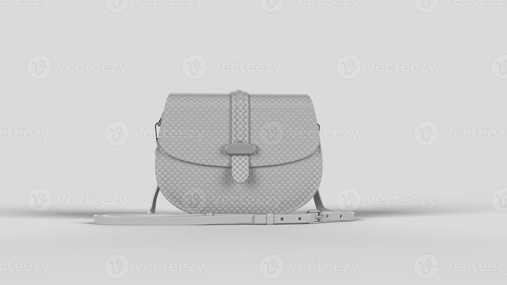white women's bag with handle on white backdrop, front view photo