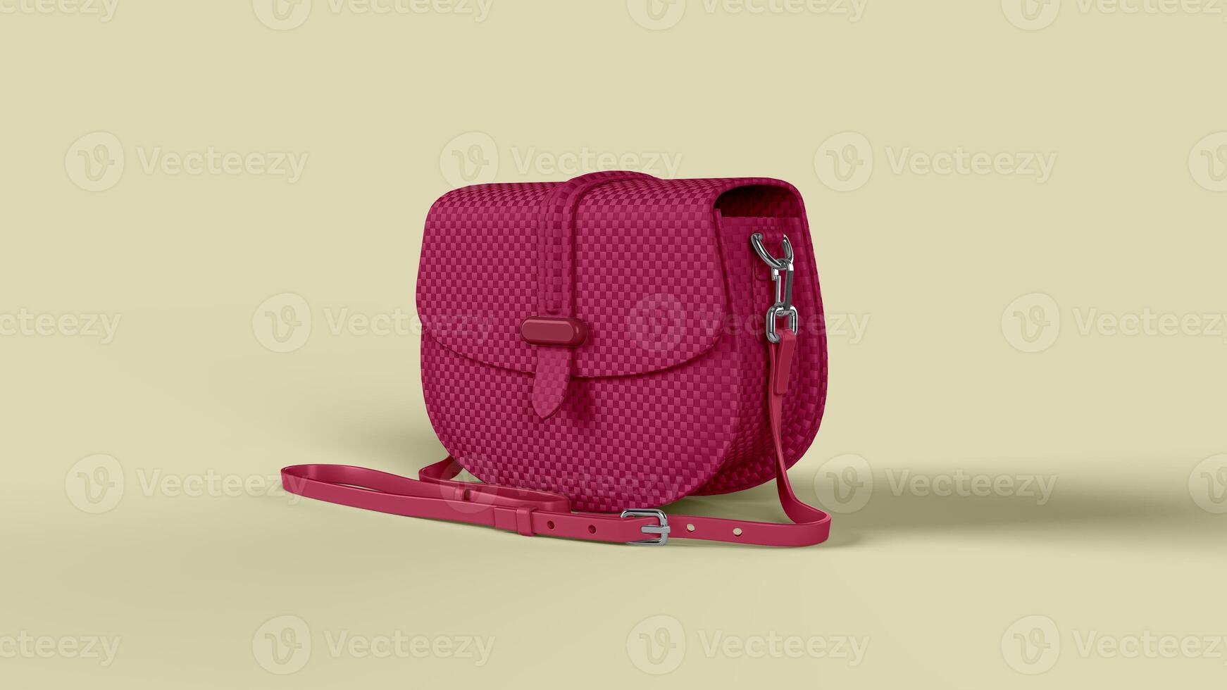 red women's bag with handle on yellow backdrop, right view photo