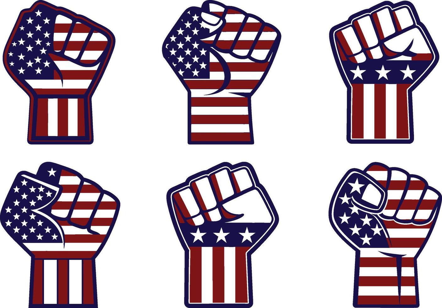 American Flag Shaped Hand Fist Independence Day 4th July Concept Flat Logo Icon Illustration On Isolated White Background vector