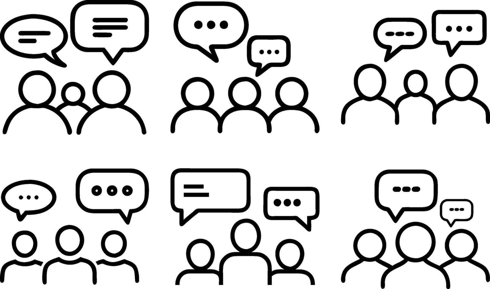 People Communication Or Conversation Together Icons Set, Outline Illustration Isolated On White Background vector